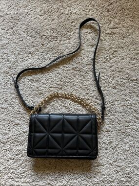 Black Quilted Crossbody Bag with Gold Chain